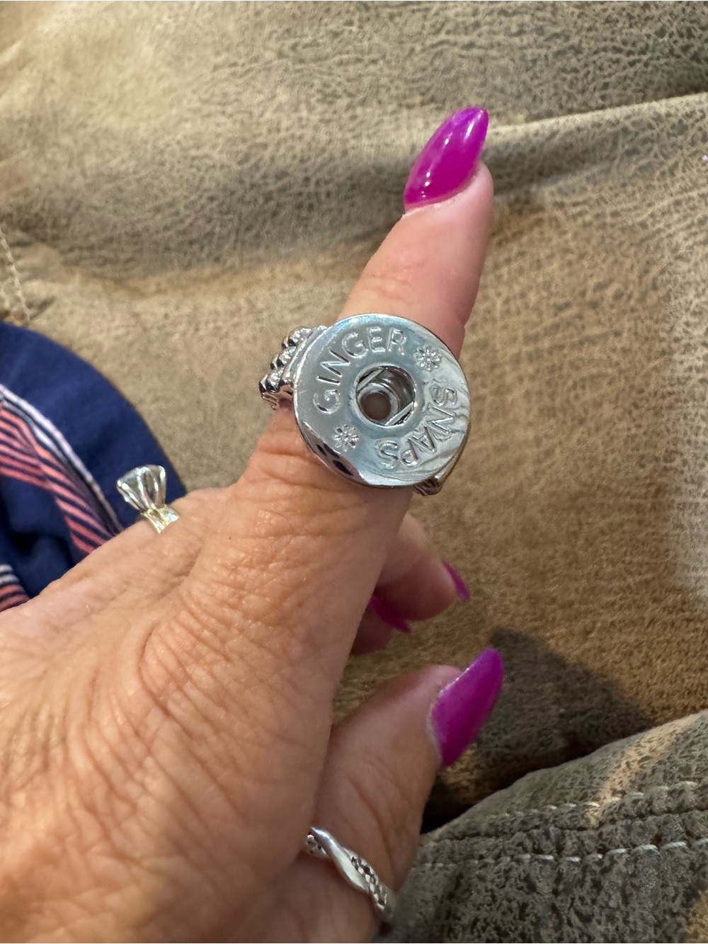 Silver GINGER SNAP Charm Ring with Purple Nails